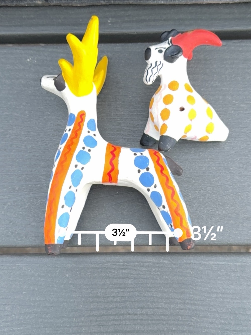 Vintage Russian Dymkovo Folk Art Reindeer & Goat Whistle Figurines Set - Picture 12 of 13